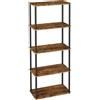 VASAGLE Montaggio super rapido senza attrezzi, ripiano portaoggetti a 5 livelli, 23,8 x 60 x 139 cm, per soggiorno, camera da letto, cucina, marrone rustico e nero inchiostro