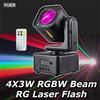 Yuer Nuove Luci a Testa Mobile Beam 4x3W con 4 LED RGBW e Flash Laser RG, Luci DJ DMX512 per Palcoscenico, Discoteca, Matrimoni e Spettacoli