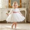 PLBBFZ Abito Elegante a Maniche Lunghe per Bambina, Vestito da Battesimo, Prima Comunione, Matrimonio, Festa di Compleanno, Costume da Damigella con Fiocco