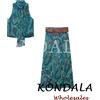 KONDALA Elegante Completo Donna Verde Autunnale con Stampa Vintage, Gilet Sexy con Scollo a V + Cintura e Gonna Lunga Drappeggiata, Set Moda Femminile 2026