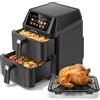 Oyajia Friggitrice ad Aria a Doppio Strato 12L con Schermo Touch Digitale e Filtro per Olio, 6+6 Litri XXL 2600W in Acciaio Inox Nero