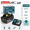 Makita Batteria originale Makita BL1860B 18V Li-ion da 6.0Ah per BDF453SHE, BDF454Z e BHP452, interfaccia a scorrimento LXT 18V, compatibile con i codici BL1815 e BL1830B, solo batteria multi-pack,