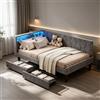 Superaly Divano Letto Superaly, Letto Imbottito con Piattaforma 90x200cm, Letto Singolo Moderno Multifunzionale con 2 Cassetti Contenitori con Ruote e Supporto a Doghe in Legno, per Camera da Letto e
