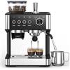 HiMISS Macchina per caffè con portafiltro e macinacaffè, macchina per espresso da 15 bar con montalatte e superficie di controllo intuitiva, 30 livelli di macinatura, serbatoio d'acqua rimovibile da 2,3 L,