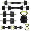 NONE Set di manubri regolabili 4 in 1, 20 kg/44 libbre, trasformabile in bilanciere, kettlebell e maniglie per flessioni, pesi compatti per palestra domestica con dischi in gomma silenziosi e impugnatura