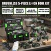 NONE TENYN Kit di Utensili Elettrici Brushless 21V per Elettricisti, Set 5-in-1 con Trapano Elettrico Senza Fili, Trapano a Percussione, Avvitatore a Impulsi, Smerigliatrice Angolare, Mini Motosega, Set di