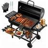 NONE TEENO Carrello per Barbecue in Legna, Grill XXL a Carbone con Coperchio, Termometro, Cassetto per Ceneri, Guanti Anticalore, Sfiato Regolabile, Grande Barbecue a Carbone di Legna (Basic)