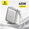 Baseus Power Bank da 45 W, 20000 mAh, con cavo USB-C integrato, caricabatterie portatile e compatto, ideale per iPhone 18, 17 Pro Max, Duo e Samsung S26 Ultra.