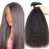 JIEEIYA 3 ciocche di extension in capelli umani brasiliani - ciocche Yaki Kinky Straight, colore nero naturale, qualità 10A, lunghezze da 12 a 20 pollici, ideali per dreadlocks e trecce, per aumentare il