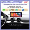 BONROAD Schermo Linux da 12,3" con CarPlay wireless per Audi Q2 2016-2023, display multimediale per auto con Android Auto, Airplay e Autolink