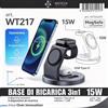 NONE Stazione di ricarica wireless WETECH, 15W massimi, ingresso Type-C, caricatore magnetico 3 in 1 e supporto per caricatore wireless a doppia bobina, per telefono, orologio e auricolari.