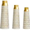 NONE Set di 3 vasi da terra Goldene, vaso moderno in metallo con motivo geometrico, 42/51/60,5 cm, grande vaso decorativo per soggiorno, sala da pranzo, fiori secchi e pampas
