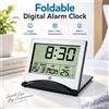 NONE Sveglia digitale pieghevole con indicazione di data, giorno, temperatura, funzione snooze e timer, orologio da comodino compatto, ideale per viaggi e da scrivania, con display LCD.