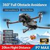 Drone P7 Max HD con doppia fotocamera, gimbal a 3 assi, 360 ° Sistema di rilevamento e aggiramento degli ostacoli, ritorno automatico tramite GPS, trasmissione FPV a 5 GHz, portata di 20 km,