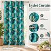 NONE Tenda con Occhielli 140x280 cm in Poliestere, Fantasia Botanica Tropicale Verde Acqua e Oro, 1 Pannello con Anelli in Metallo, Tenda Decorativa per Soggiorno e Camera da Letto