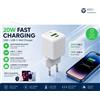NONE Caricatore rapido USB-C da 20 W, adattatore da parete con doppia porta USB-A da 18 W, ricarica rapida PD, spina europea, caricatore da viaggio compatto per smartphone, tablet e auricolari.