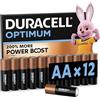 DURACELL AA Batterie Alcaline Optimum (Confezione da 12) 1.5V, LR06 | 200% Più Power Boost Actives - Soddisfano le Esigenze dei Dispositivi Moderni - 100% Riciclabili