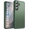 FLLAO Opaca Cover Compatibile con Samsung Galaxy S25 FE 5G con 2 Vetro Temperato, [Della Fotocamera Protezione] Anticaduta Antiurto Anti-Graffio Hard PC Glassata Traslucida Custodia Verde Scuro
