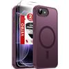 LeYi Cover Magnetica per iPhone 17e /16e con 2 Vetro Temperato, Rosso Vino | Compatibile con MagSafe Traslucida Opaca Anti-Impronte Resistente Antigraffi TPU Antiurto Protettiva iPhone 16E/17E Custodia