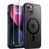FLLAO Magnetica Cover per iPhone 13, Nero | Compatibile con MagSafe, con 2 Pezzi Vetro Temperato Pellicola, Protezione Fotocamera, Custodia Traslucida Opaca Antiurto