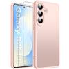 FLLAO Opaca Cover Compatibile con Samsung Galaxy S25 FE 5G con 2 Vetro Temperato, [Della Fotocamera Protezione] Anticaduta Antiurto Anti-Graffio Anti-Impronte Hard PC Glassata Custodia Rosa