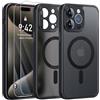 FLLAO Magnetica Cover per iPhone 15 Pro Max, Nero | Compatibile con MagSafe, con 2 Pezzi Vetro Temperato Pellicola, Protezione Fotocamera, Custodia Traslucida Opaca Antiurto