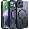 FLLAO Magnetica Cover per iPhone 14, Nero | Compatibile con MagSafe, con 2 Pezzi Vetro Temperato Pellicola, Protezione Fotocamera, Custodia Traslucida Opaca Antiurto