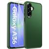 FLLAO Opaca Cover Compatibile con Samsung Galaxy A36 5G con 2 Vetro Temperato, [Della Fotocamera Protezione] Anticaduta Antiurto Anti-Graffio Hard PC Glassata Traslucida Custodia Verde Scuro