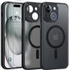 FLLAO Magnetica Cover per iPhone 15, Nero | Compatibile con MagSafe, con 2 Pezzi Vetro Temperato Pellicola, Protezione Fotocamera, Custodia Traslucida Opaca Antiurto