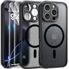 FLLAO Magnetica Cover per iPhone 16 Pro, Nero | Compatibile con MagSafe, con 2 Pezzi Vetro Temperato Pellicola, Protezione Fotocamera, Custodia Traslucida Opaca Antiurto