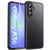 FLLAO Opaca Cover Compatibile con Samsung Galaxy A36 5G con 2 Vetro Temperato, [Della Fotocamera Protezione] Anticaduta Antiurto Anti-Graffio Anti-Impronte Hard PC Glassata Custodia Nero