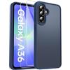 FLLAO Opaca Cover Compatibile con Samsung Galaxy A36 5G con 2 Vetro Temperato, [Della Fotocamera Protezione] Anticaduta Antiurto Anti-Graffio Anti-Impronte Hard PC Glassata Traslucida Custodia Blu