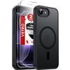 LeYi Cover Magnetica per iPhone 16e /iPhone 17e con 2 Vetro Temperato, Nero | Compatibile con MagSafe Traslucida Opaca Anti-Impronte Resistente Antigraffi TPU Antiurto Protettiva iPhone 16E/17E Custodia