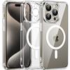 iVoler Cover Magnetica Compatible per iPhone 15 Pro 6,1 Pollici con 2 Pellicole Vetro Temperato Compatibile con MagSafe, Custodia Traslucida Opaca Posteriore Sottile Antiurto (Trasparente)