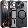 FLLAO Magnetica Cover per iPhone 16 Pro Max, Nero | Compatibile con MagSafe, con 2 Pezzi Vetro Temperato Pellicola, Protezione Fotocamera, Custodia Traslucida Opaca Antiurto