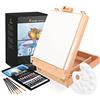 Zenacolor Cavalletto Pittura da Tavolo in Legno di Faggio con Set di 34 Pezzi - 24 Colori Acrilici, 6 Pennelli, Tela 24x30cm, Spatola e Tavolozza per Pittura - Kit Completo per Artisti