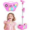 Dislocati Microfono Karaoke per Bambini con Supporto, 2 Microfoni Wireless, Luci Colorate, Regalo per Bambini 3 4 5 6 7 8 Anni, Altezza Regolabile 47-108 cm, Bluetooth, USB, AUX, TF Card