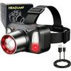EBUYFIRE Torcia da Testa,Torcia Frontale LED con Sensore e Zoom | Ricaricabile Type-C,display digitale,alluminio,IPX6, luce rossa SOS,per campeggio,pesca, escursionismo,All'aperto/Blackout