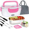 Poligono Scaldavivande Elettrico Portatile con Borsa Termica 1.5L (55W 220V), Lunch Box Portavivande Termico Elettronico Portatile in Acciaio Inox, Porta Pranzo da Ufficio e Auto, Rosa