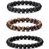 Hipwope Braccialetti di perline per gli uomini, braccialetti di perline nere Braccialetto elastico da uomo