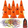 Générique 34 pezzi Halloween Cone & Ring Toss Game Set - Outdoor Carnival & Party | Set completo di 34 pezzi (include 8 confezioni di traffico, 25 anelli colorati in colori casuali e 1 borsa di stoccaggio)