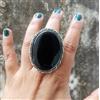 Anello In Argento 925 Fatto A Mano Con Onice Nero Naturale, Taglia S-41, Oval