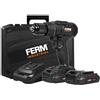 FERM Trapano avvitatore a batteria FI20V. Max. coppia 50Nm. Motore a 4 poli. Incl. 2 batterie da 2.0Ah, caricabatterie, 2 punte e custodia