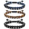 ADRAMATA Bracciale Uomo Bracciale Pietre Naturali 8MM Pietra Ossidiana Bracciale Occhio di Tigre Braccialetti con Perline Regolabili Set di Bracciali Uomo Fatto a Mano Gioielli Uomo Regali per Uomo