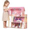 AIYAPLAY Casa delle Bambole per Bambini in Legno a 3 Piani con 10 Mobili, Rosa