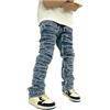 CABULE Jeans da Uomo con Toppa Harem con Baffi lavati High Street Pantaloni da Uomo Slim Fit invecchiati con Piedini Piccoli