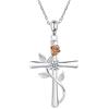 Dishowme Collana con ciondolo a croce rosa Collana con crocifisso a foglia di fiore di cristallo Gioielli con croce cristiana religiosa per donne ragazze adolescenti (Bianco)
