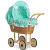 My Sweet Baby Passeggino per bambole alto in vimini con biancheria da letto e rivestimento col