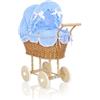 My Sweet Baby Passeggino alto in vimini per bambole con biancheria e rivestimento blu NATALIA