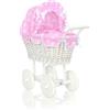 My Sweet Baby Passeggino alto in vimini per bambole con biancheria da letto e rivestimento ros